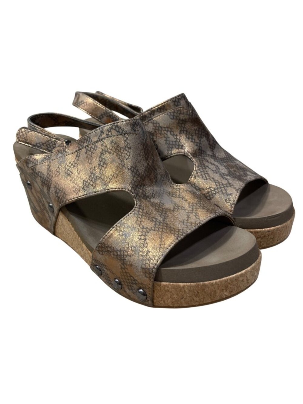 Corky's Faux Snakeskin Wedge Sandal Size 8 Heels Hook And Loop